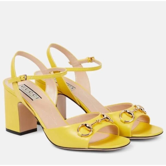 Gucci Horse-bit Block Heel Leather Sandals Acid Lime EU37 771603 - Picture 1 of 14
